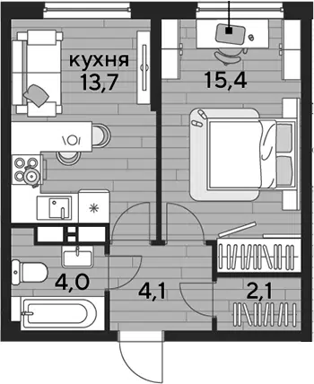 Планировка 1-к.кв