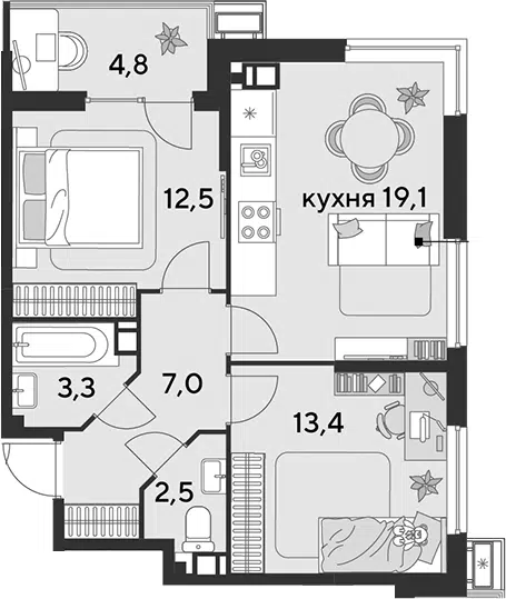 Планировка 3Е-к.кв