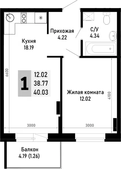 Планировка 1-к.кв
