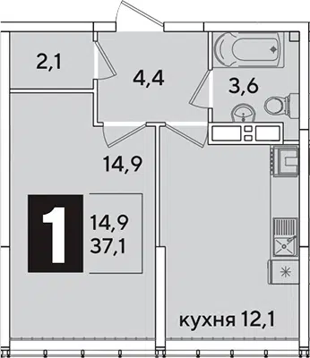 Планировка 1-к.кв