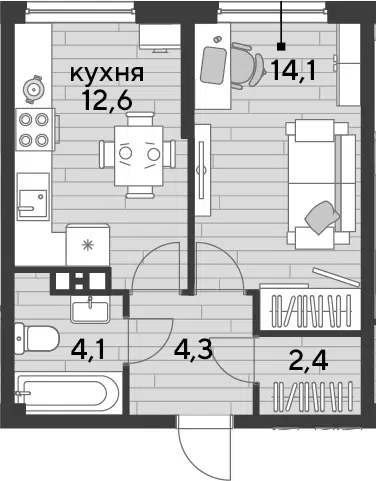 Планировка 1-к.кв