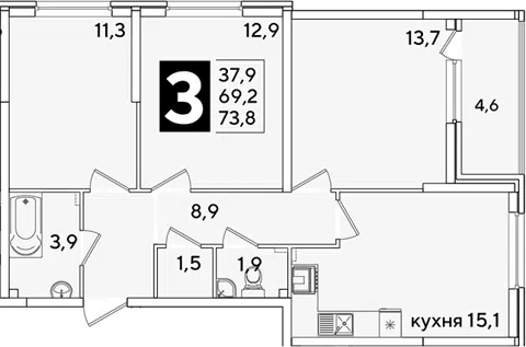 Планировка 4Е-к.кв