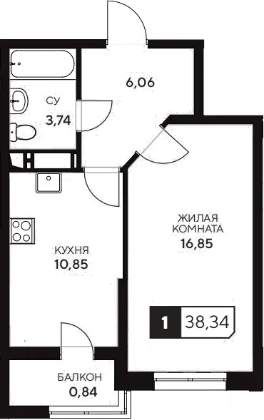 Планировка 1-к.кв