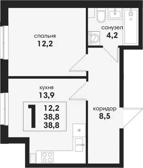 Планировка 1-к.кв
