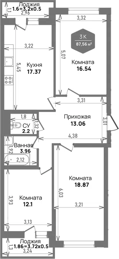 Планировка: 3-к.кв