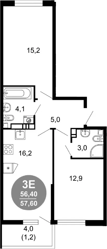 Планировка 3Е-к.кв