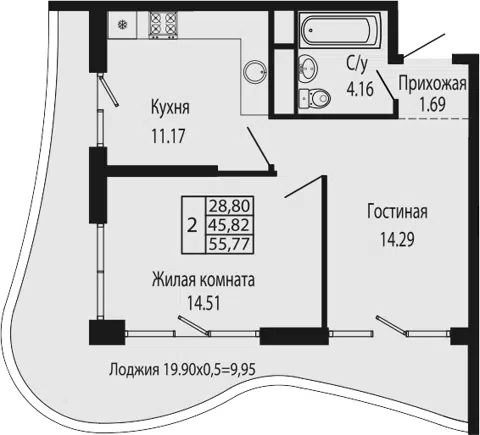 Планировка 2-к.кв