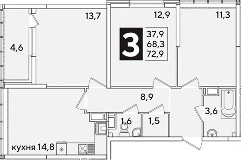 Планировка 3-к.кв