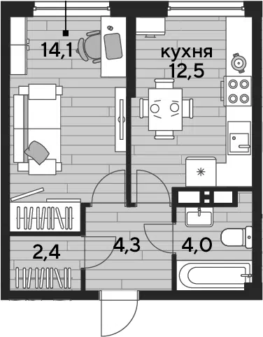 Планировка 1-к.кв
