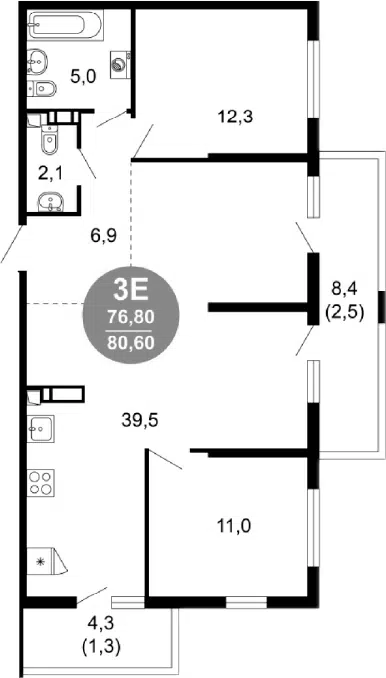 Планировка 3Е-к.кв