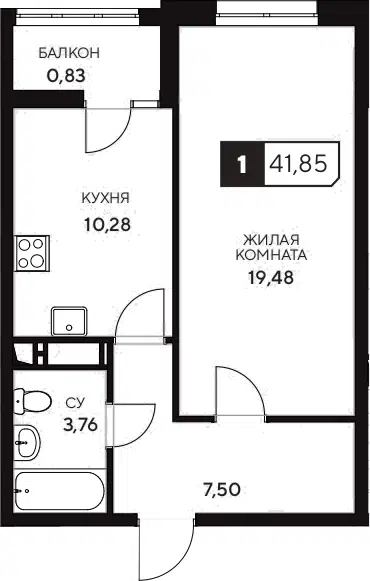 Планировка 1-к.кв