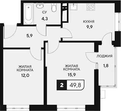 Планировка: 2-к.кв