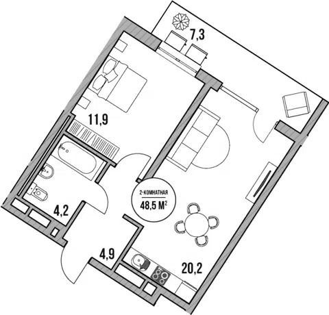 Планировка 2Е-к.кв