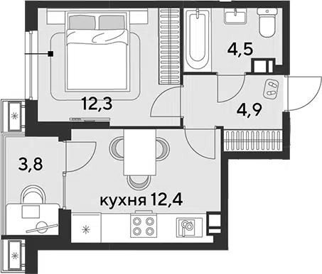 Планировка 1-к.кв