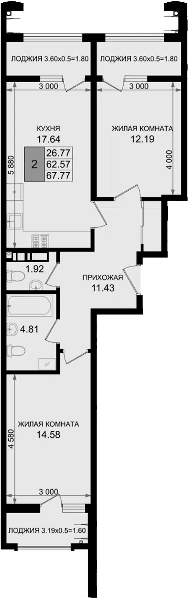 Планировка 2-к.кв
