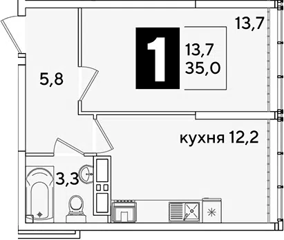 Планировка 1-к.кв