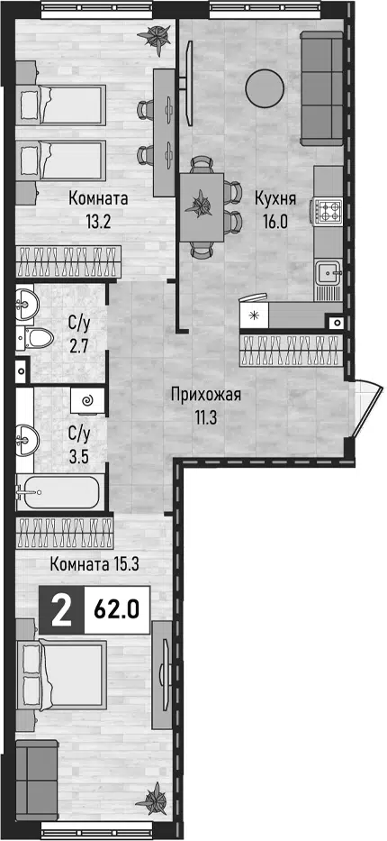 Планировка 2-к.кв
