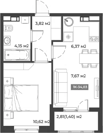 Планировка 1-к.кв