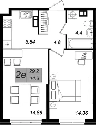 Планировка 2Е-к.кв