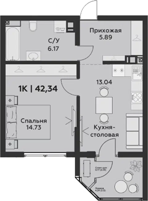 Планировка 2Е-к.кв