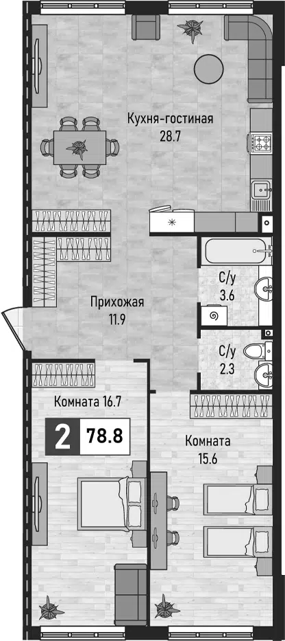 Планировка 3Е-к.кв