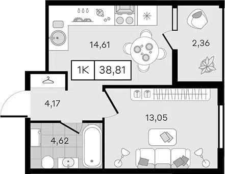 Планировка 1-к.кв