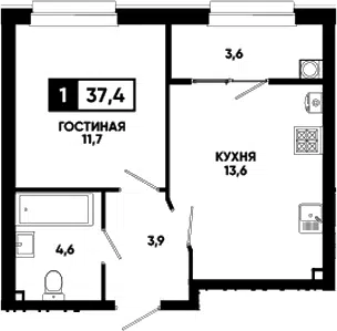 Планировка 1-к.кв