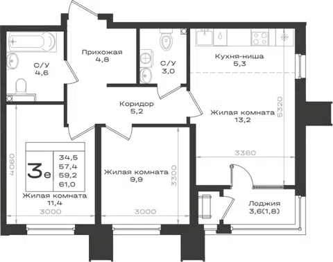 Планировка 3Е-к.кв