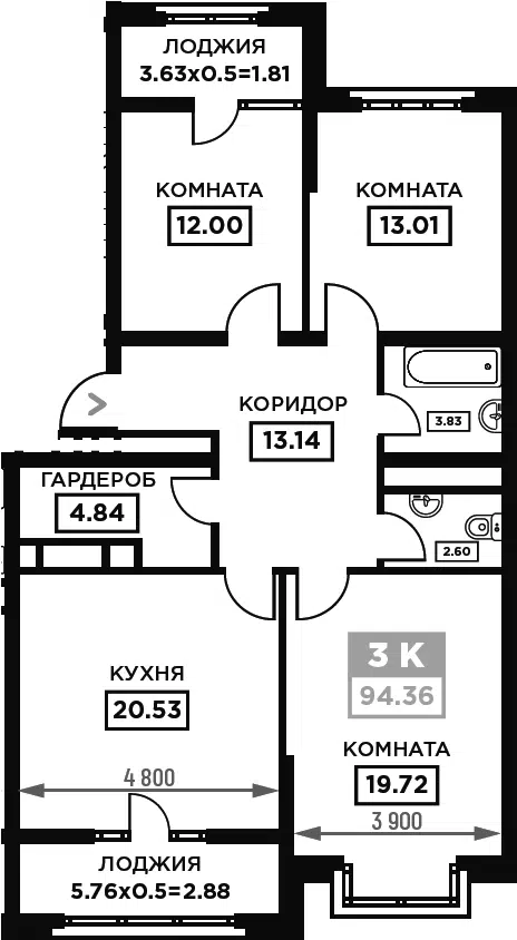 Планировка 3-к.кв