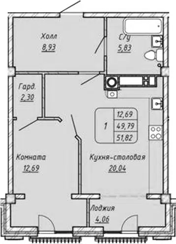 Планировка 1-к.кв