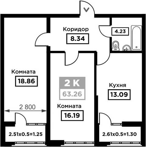 Планировка 2-к.кв