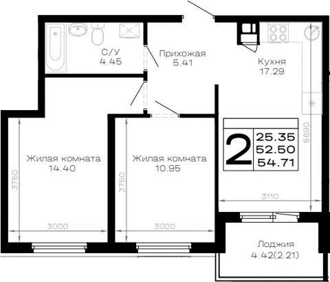 Планировка 2-к.кв