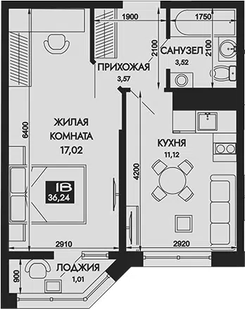 Планировка 1-к.кв