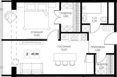 Планировка 2Е-к.кв