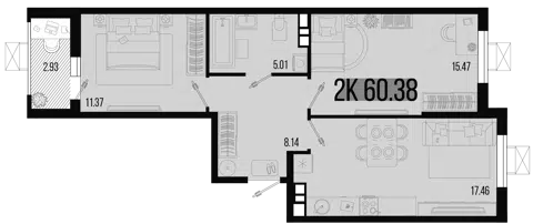Планировка 2-к.кв