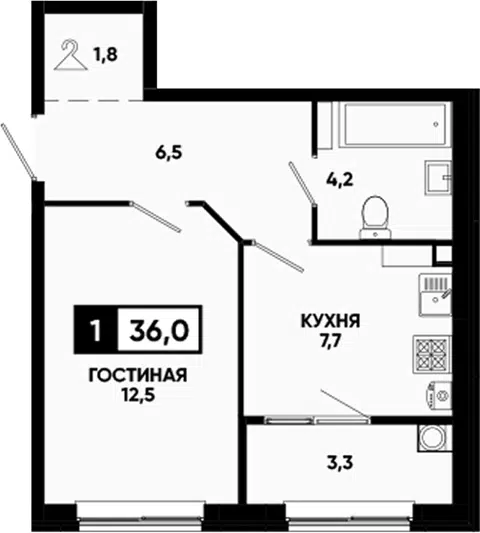 Планировка 1-к.кв