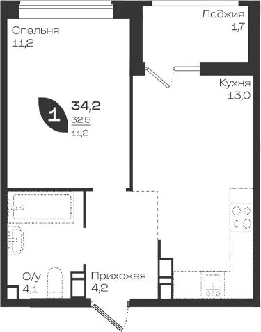Планировка 1-к.кв