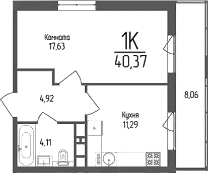 Планировка 1-к.кв