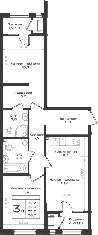 Планировка 3Е-к.кв