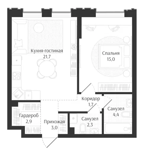 Планировка 2Е-к.кв