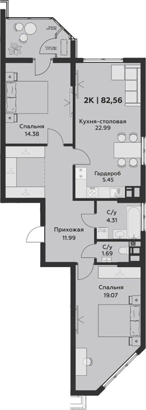 Планировка 3Е-к.кв