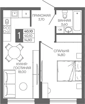 Планировка 1-к.кв