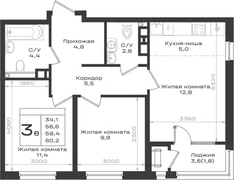 Планировка 3Е-к.кв