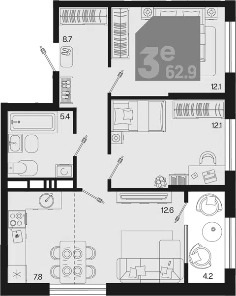 Планировка 3Е-к.кв