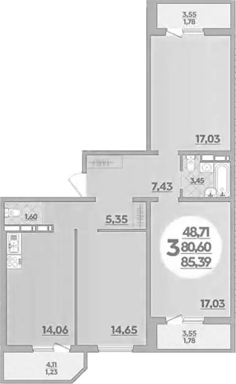 Планировка 3-к.кв