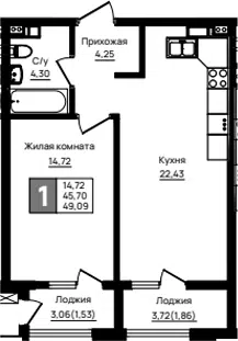 Планировка 1-к.кв