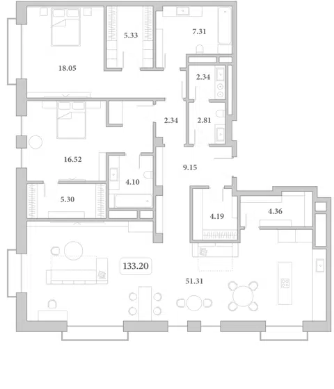 Планировка 3Е-к.кв