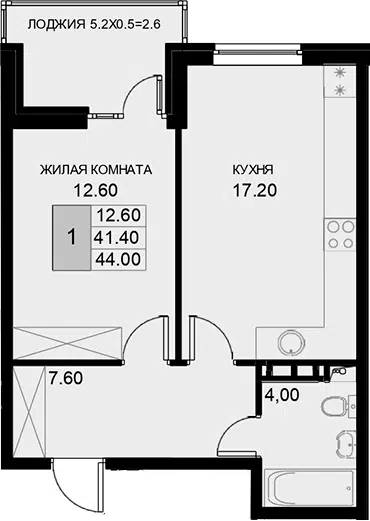 Планировка 1-к.кв