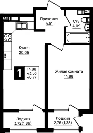 Планировка 1-к.кв