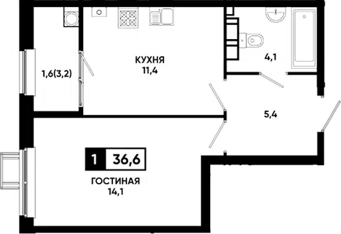 Планировка 1-к.кв